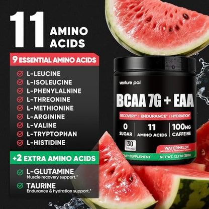 Zuckerfreies 7g BCAA + EAA Pulver | Unterstützt Muskelregeneration, Wachstum, Kraft & Ausdauer – 10 essentielle Aminosäuren mit L-Glutamin, Koffein, Vitaminen & Elektrolyten für Energie & Hydration
