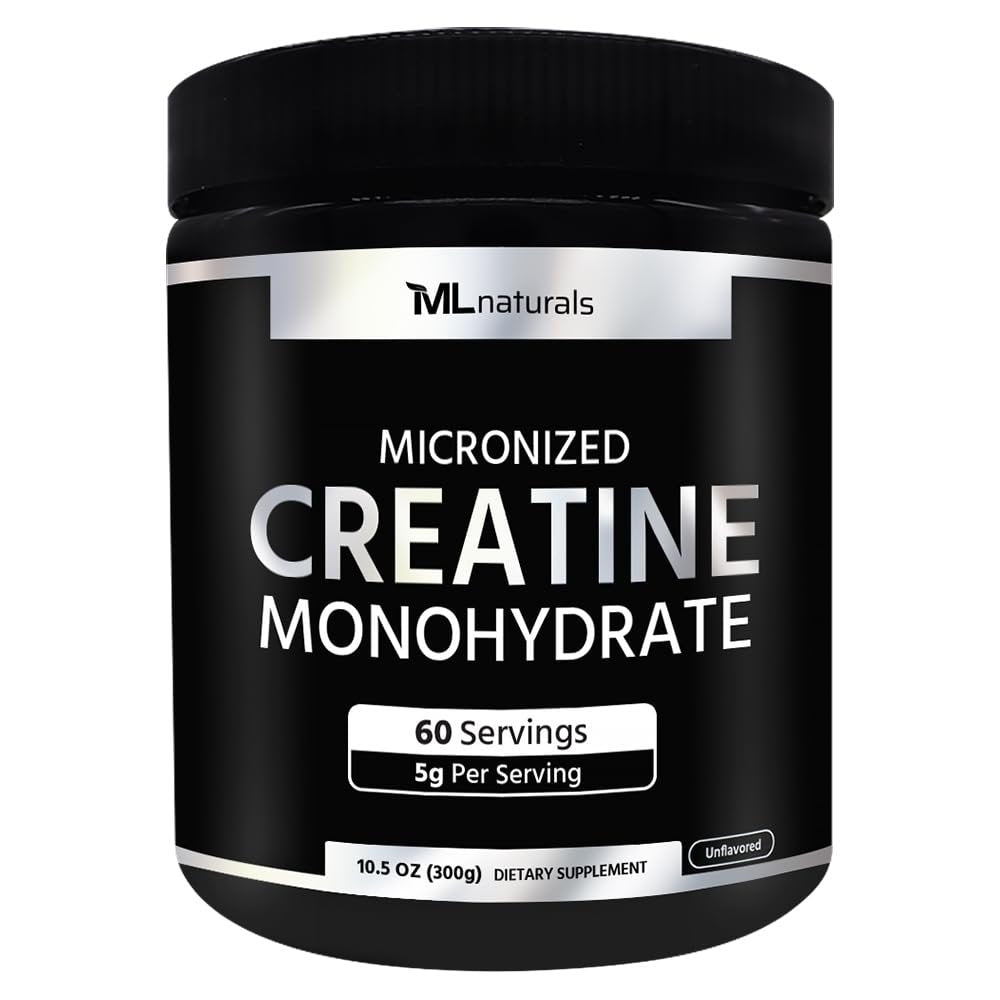 ML Naturals Micronisiertes Kreatin Monohydrat 5 g pro Portion – 300 g (10,5 oz) – 60 Portionen – Unterstützt Muskelwachstum & Kraft – 200 Mesh Reines Pulver
