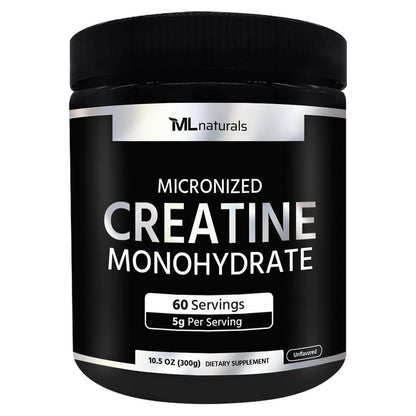 ML Naturals Micronisiertes Kreatin Monohydrat 5 g pro Portion – 300 g (10,5 oz) – 60 Portionen – Unterstützt Muskelwachstum & Kraft – 200 Mesh Reines Pulver