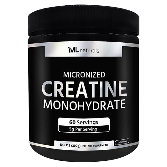 ML Naturals Micronisiertes Kreatin Monohydrat 5 g pro Portion – 300 g (10,5 oz) – 60 Portionen – Unterstützt Muskelwachstum & Kraft – 200 Mesh Reines Pulver