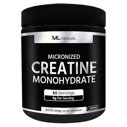 ML Naturals Micronisiertes Kreatin Monohydrat 5 g pro Portion – 300 g (10,5 oz) – 60 Portionen – Unterstützt Muskelwachstum & Kraft – 200 Mesh Reines Pulver