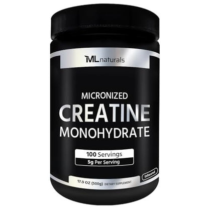 ML Naturals Micronisiertes Kreatin Monohydrat 5g (pro Portion) – 500g (17,6 oz) – 100 Portionen – Unterstützt Muskelwachstum & Kraft – 200 Mesh Reines Pulver