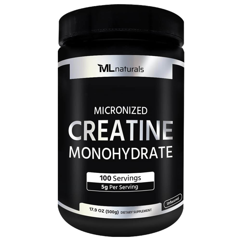 ML Naturals Micronisiertes Kreatin Monohydrat 5g (pro Portion) – 500g (17,6 oz) – 100 Portionen – Unterstützt Muskelwachstum & Kraft – 200 Mesh Reines Pulver