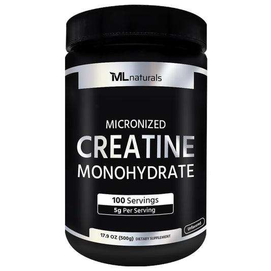 ML Naturals Micronisiertes Kreatin Monohydrat 5g (pro Portion) – 500g (17,6 oz) – 100 Portionen – Unterstützt Muskelwachstum & Kraft – 200 Mesh Reines Pulver