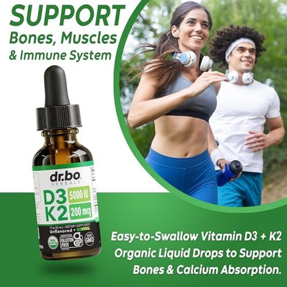 Vitamin D3 K2 Liquid Drops - Organisches D3K2 Vitamin D3 K2 Tropfen flüssig Nahrungsergänzung MCT-Öl für Erwachsene & Kinder, Calciumaufnahme starke Knochen - Vit D und K 5000 IE, Vitamine D + K MK7 30 ml