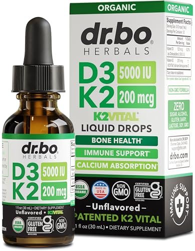 Vitamin D3 K2 Liquid Drops - Organisches D3K2 Vitamin D3 K2 Tropfen flüssig Nahrungsergänzung MCT-Öl für Erwachsene & Kinder, Calciumaufnahme starke Knochen - Vit D und K 5000 IE, Vitamine D + K MK7 30 ml