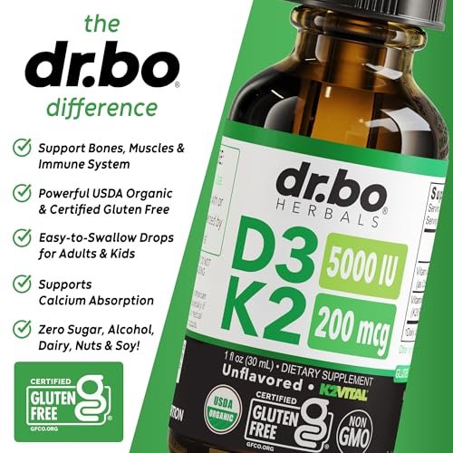 Vitamin D3 K2 Liquid Drops - Organisches D3K2 Vitamin D3 K2 Tropfen flüssig Nahrungsergänzung MCT-Öl für Erwachsene & Kinder, Calciumaufnahme starke Knochen - Vit D und K 5000 IE, Vitamine D + K MK7 30 ml