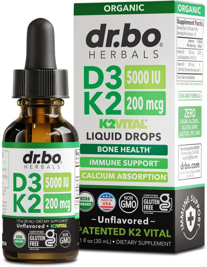 Vitamin D3 K2 Liquid Drops - Organisches D3K2 Vitamin D3 K2 Tropfen flüssig Nahrungsergänzung MCT-Öl für Erwachsene & Kinder, Calciumaufnahme starke Knochen - Vit D und K 5000 IE, Vitamine D + K MK7 30 ml