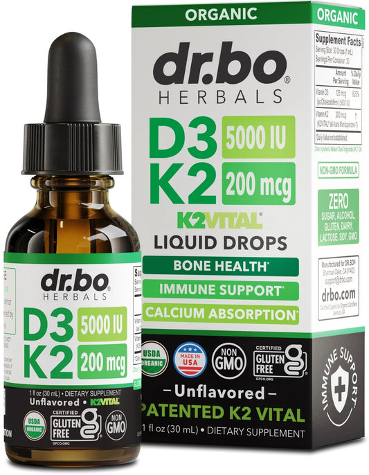 Vitamin D3 K2 Liquid Drops - Organisches D3K2 Vitamin D3 K2 Tropfen flüssig Nahrungsergänzung MCT-Öl für Erwachsene & Kinder, Calciumaufnahme starke Knochen - Vit D und K 5000 IE, Vitamine D + K MK7 30 ml