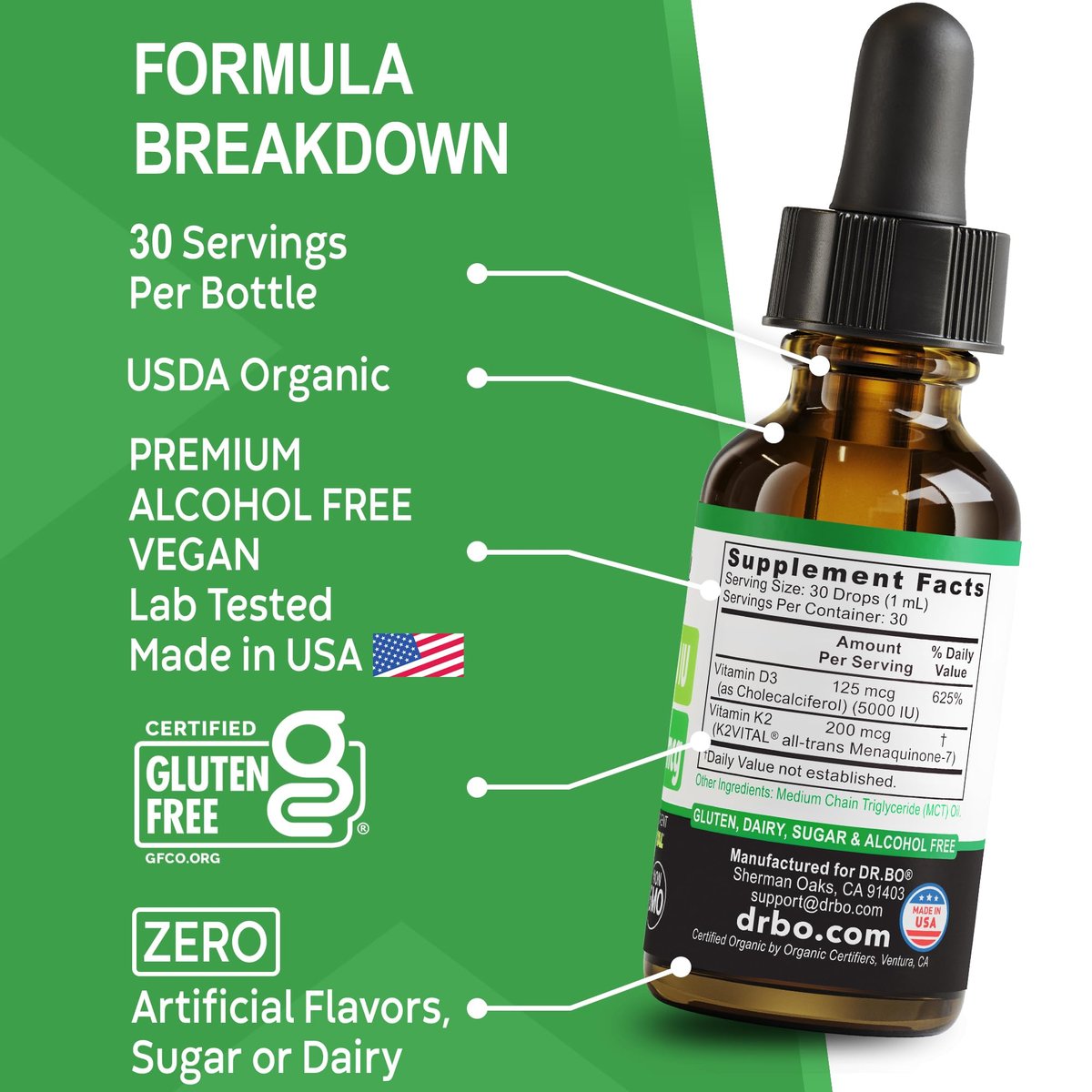 Vitamin D3 K2 Liquid Drops - Organisches D3K2 Vitamin D3 K2 Tropfen flüssig Nahrungsergänzung MCT-Öl für Erwachsene & Kinder, Calciumaufnahme starke Knochen - Vit D und K 5000 IE, Vitamine D + K MK7 30 ml