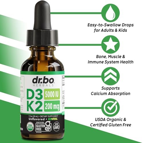 Vitamin D3 K2 Liquid Drops - Organisches D3K2 Vitamin D3 K2 Tropfen flüssig Nahrungsergänzung MCT-Öl für Erwachsene & Kinder, Calciumaufnahme starke Knochen - Vit D und K 5000 IE, Vitamine D + K MK7 30 ml
