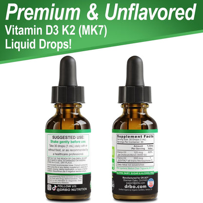 Vitamin D3 K2 Liquid Drops - Organisches D3K2 Vitamin D3 K2 Tropfen flüssig Nahrungsergänzung MCT-Öl für Erwachsene & Kinder, Calciumaufnahme starke Knochen - Vit D und K 5000 IE, Vitamine D + K MK7 30 ml
