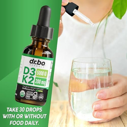 Vitamin D3 K2 Liquid Drops - Organisches D3K2 Vitamin D3 K2 Tropfen flüssig Nahrungsergänzung MCT-Öl für Erwachsene & Kinder, Calciumaufnahme starke Knochen - Vit D und K 5000 IE, Vitamine D + K MK7 30 ml