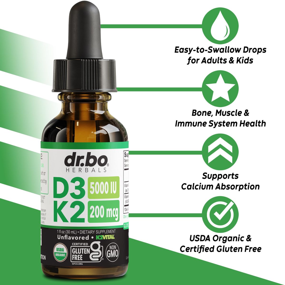 Vitamin D3 K2 Liquid Drops - Organisches D3K2 Vitamin D3 K2 Tropfen flüssig Nahrungsergänzung MCT-Öl für Erwachsene & Kinder, Calciumaufnahme starke Knochen - Vit D und K 5000 IE, Vitamine D + K MK7 30 ml