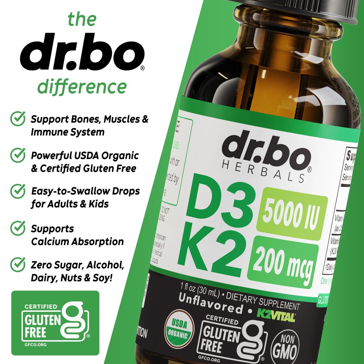 Vitamin D3 K2 Liquid Drops - Organisches D3K2 Vitamin D3 K2 Tropfen flüssig Nahrungsergänzung MCT-Öl für Erwachsene & Kinder, Calciumaufnahme starke Knochen - Vit D und K 5000 IE, Vitamine D + K MK7 30 ml
