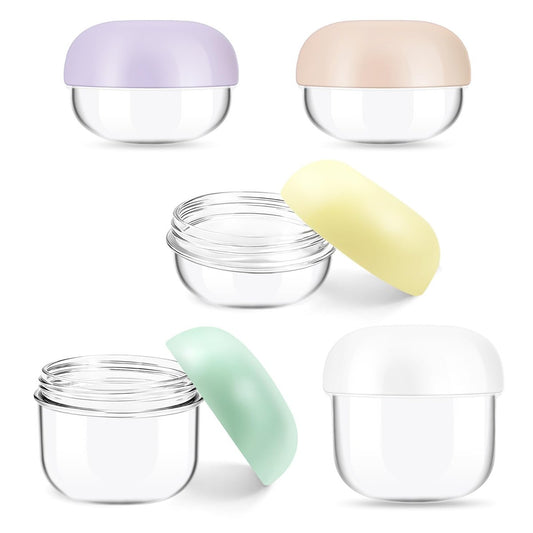 MUIIGOOD 5 Stück 20ml 10ml Kleine Auslaufsichere Reisegläser, Reisebehälter für Cremes mit Deckeln und Etiketten, Reiseflaschen Lippenbalsam Kosmetik für Schmuckkoffer Toilettenartikel Feuchtigkeitscreme Plastikglas