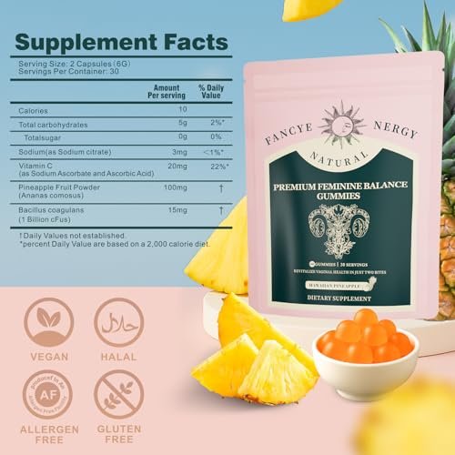Vaginal Probiotika für Frauen – Premium Feminin Balance Gummibärchen mit hawaiianischem Ananasgeschmack, Unterstützung für gesunden Geruch und Vaginalflora, pH-Gleichgewicht, Verdauungsgesundheit & Immununterstützung, vegan, 60 Stück