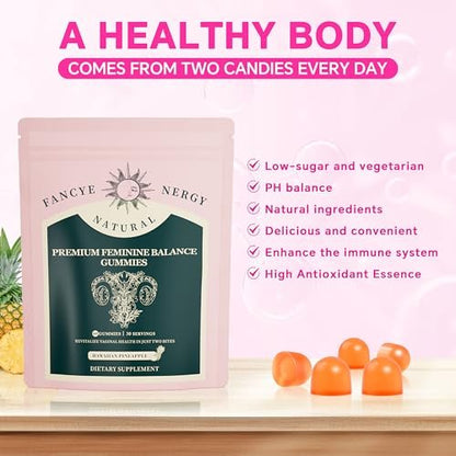 Vaginal Probiotika für Frauen – Premium Feminin Balance Gummibärchen mit hawaiianischem Ananasgeschmack, Unterstützung für gesunden Geruch und Vaginalflora, pH-Gleichgewicht, Verdauungsgesundheit & Immununterstützung, vegan, 60 Stück