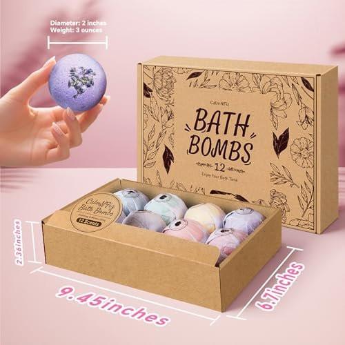 CalmNfiz Badebomben für Frauen, 12-teiliges Set, natürliche Badebomben mit Sheabutter, Feuchtigkeitspflege für trockene Haut, Geschenk zu Weihnachten, Geburtstag, Valentinstag für Mama, Ehefrau, Freundin