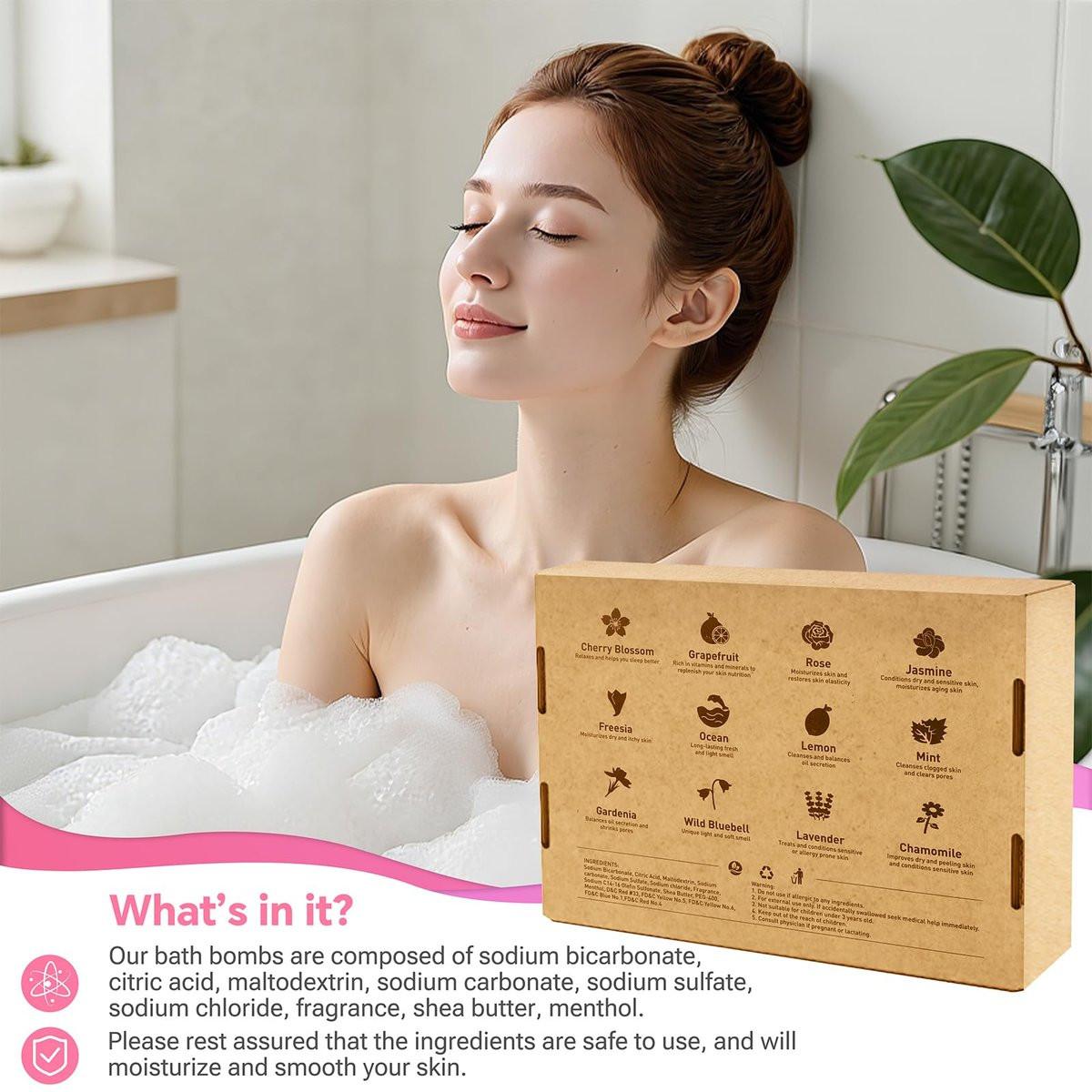 CalmNfiz Badebomben für Frauen, 12-teiliges Set, natürliche Badebomben mit Sheabutter, Feuchtigkeitspflege für trockene Haut, Geschenk zu Weihnachten, Geburtstag, Valentinstag für Mama, Ehefrau, Freundin