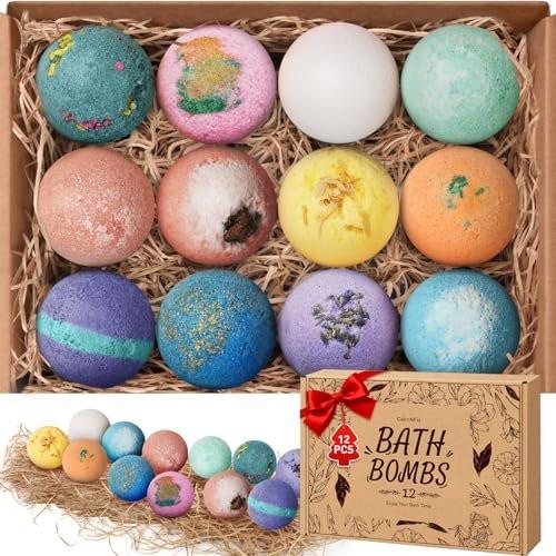 CalmNfiz Badebomben für Frauen, 12-teiliges Set, natürliche Badebomben mit Sheabutter, Feuchtigkeitspflege für trockene Haut, Geschenk zu Weihnachten, Geburtstag, Valentinstag für Mama, Ehefrau, Freundin