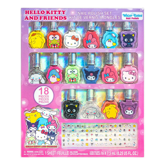 Hello Kitty und Freunde 16-teiliges Nagellack-Set – Wasserbasierter, abziehbarer Nagellack mit Glitzer, Schimmer und deckenden Farben für Kinder und Mädchen – Party-Set von Townley Girl
