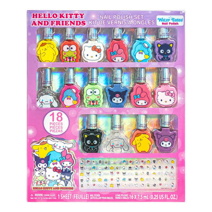 Hello Kitty und Freunde 16-teiliges Nagellack-Set – Wasserbasierter, abziehbarer Nagellack mit Glitzer, Schimmer und deckenden Farben für Kinder und Mädchen – Party-Set von Townley Girl