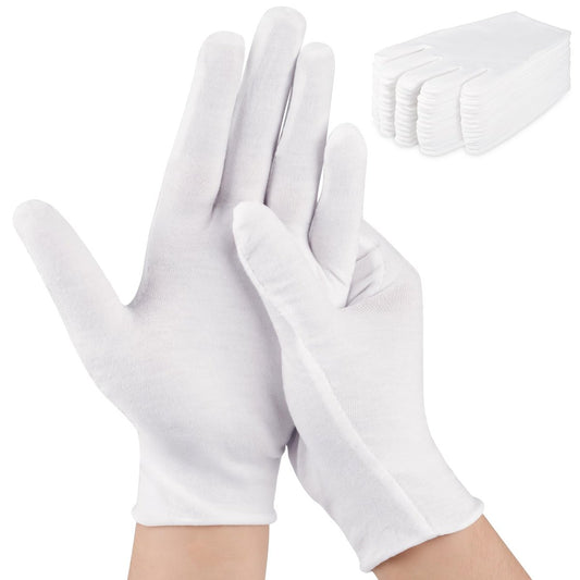 24 Stück Weiße Baumwollhandschuhe für trockene Hände & Ekzeme, feuchtigkeitsspendende Schlafhandschuhe für Männer und Frauen, dehnbare atmungsaktive Arbeitshandschuhe für Ekzeme, Schmuckinspektion, Spa