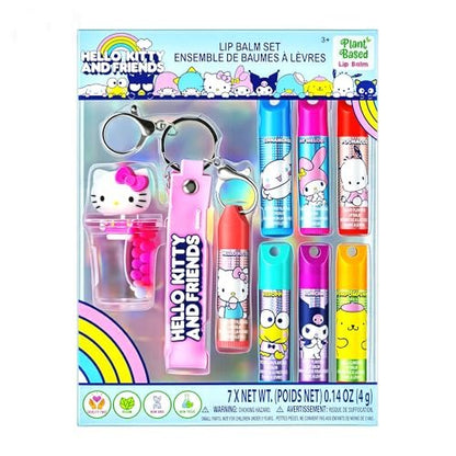 Hello Kitty und Freunde 7er-Pack Lippenbalsam mit Schlüsselanhänger, pflanzlicher Lippenbalsam für Mädchen und Kinder, von Townley Girl