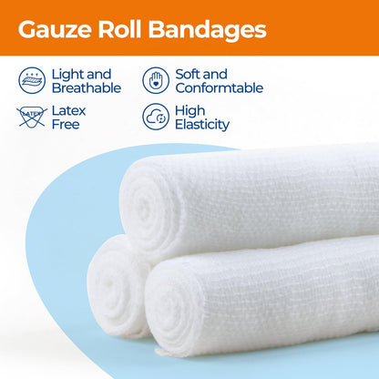 K Kingstar Mullbinden 3 Zoll x 4,1 Yards, 24 Rollen Konformierende Stretch-Gaze-Bandage, einzeln verpackt inklusive medizinischem Klebeband