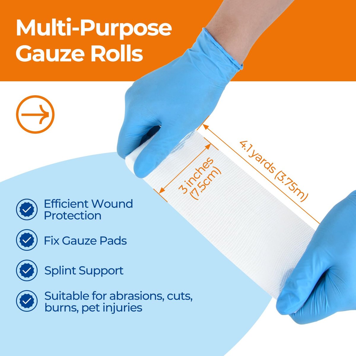 K Kingstar Mullbinden 3 Zoll x 4,1 Yards, 24 Rollen Konformierende Stretch-Gaze-Bandage, einzeln verpackt inklusive medizinischem Klebeband