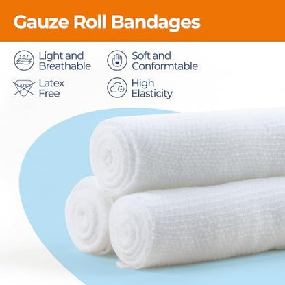 K Kingstar Mullbinden 3 Zoll x 4,1 Yards, 24 Rollen Konformierende Stretch-Gaze-Bandage, einzeln verpackt inklusive medizinischem Klebeband