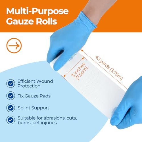 K Kingstar Mullbinden 3 Zoll x 4,1 Yards, 24 Rollen Konformierende Stretch-Gaze-Bandage, einzeln verpackt inklusive medizinischem Klebeband