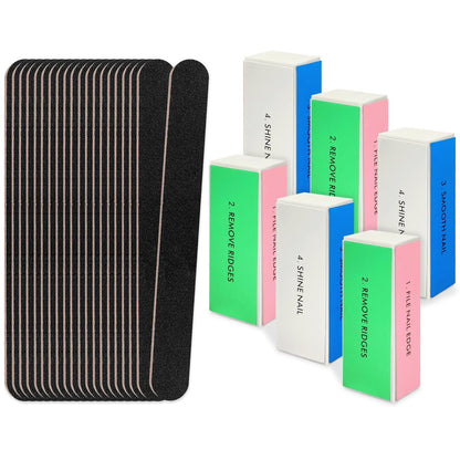 LNAUJS 26-teiliges Nagelfeilen- und Buffer-Set, 100/180 Grit Schwarze Nagelfeilen und Nagelbuffer-Blöcke, Professionelles Pediküre- und Maniküre-Werkzeug-Set für Nagelpflege und Nagelpolitur
