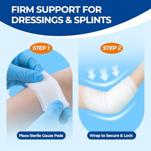 Sterile Mullbinden, 5 cm x 4,1 Yards, elastische Fixierbinde, Packung mit 12, fester Halt für Verbände und Schienen, latexfreie Erste-Hilfe-Versorgung einzeln verpackt mit Bonus-Tape
