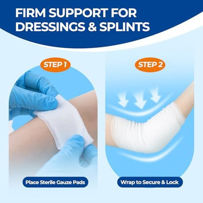 Sterile Mullbinden, 5 cm x 4,1 Yards, elastische Fixierbinde, Packung mit 12, fester Halt für Verbände und Schienen, latexfreie Erste-Hilfe-Versorgung einzeln verpackt mit Bonus-Tape