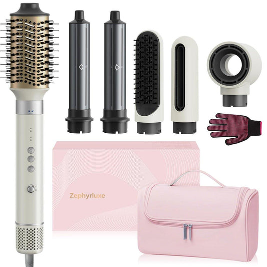 6-in-1 Haarstyler: Ionischer Haartrockner mit Auto-Wrap Lockenwickler, Bürste & Volumizer – Heißluftbürste für schnelles Trocknen, Locken, Glätten & Volumen inkl. Reiseetui (Perlweiß)