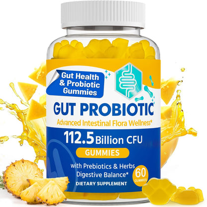 Darmgesundheit & Probiotische Gummibärchen, 112,5 Milliarden KBE, Zuckerfrei - 8 Stämme + Präbiotika + Kräuter - für Verdauung, Immunsystem, Durchfall & Blähungen - Darmgesundheit für Frauen & Männer, 60 Stück Probiotika Gummibärchen