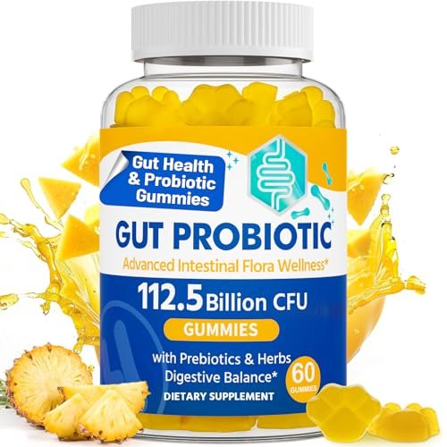 Darmgesundheit & Probiotische Gummibärchen, 112,5 Milliarden KBE, Zuckerfrei - 8 Stämme + Präbiotika + Kräuter - für Verdauung, Immunsystem, Durchfall & Blähungen - Darmgesundheit für Frauen & Männer, 60 Stück Probiotika Gummibärchen