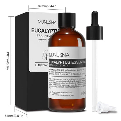 MUNUSNA Eukalyptus-Öl, 100 ml – 100% reines, natürliches Aromatherapie-Öl für Diffuser, Massage, Hautpflege, Seifen- und Kerzenherstellung