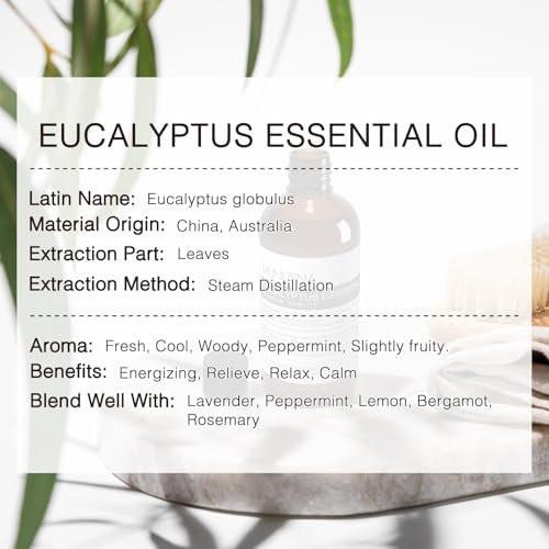 MUNUSNA Eukalyptus-Öl, 100 ml – 100% reines, natürliches Aromatherapie-Öl für Diffuser, Massage, Hautpflege, Seifen- und Kerzenherstellung
