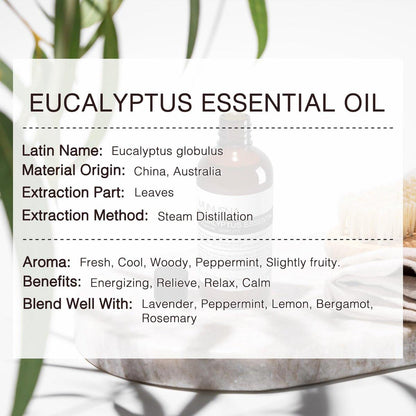 MUNUSNA Eukalyptus-Öl, 100 ml – 100% reines, natürliches Aromatherapie-Öl für Diffuser, Massage, Hautpflege, Seifen- und Kerzenherstellung