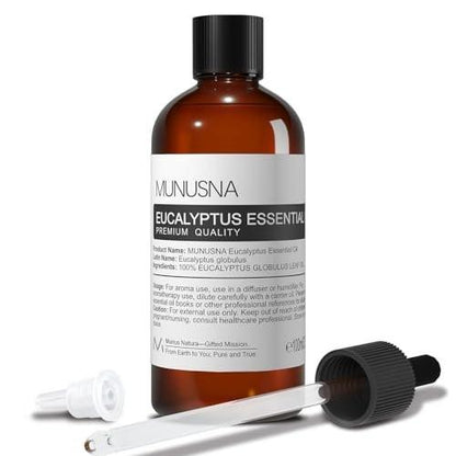 MUNUSNA Eukalyptus-Öl, 100 ml – 100% reines, natürliches Aromatherapie-Öl für Diffuser, Massage, Hautpflege, Seifen- und Kerzenherstellung