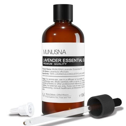 MUNUSNA Lavendel Ätherisches Öl, 100 ml – Reines & Natürliches Lavendelöl für Haare, Körper, Haut, Aromatherapie-Diffuser, Meditation, Massage, Kerzen, Seifen & Badebomben