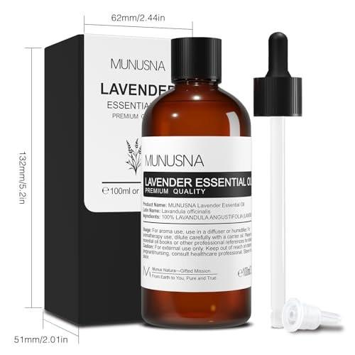 MUNUSNA Lavendel Ätherisches Öl, 100 ml – Reines & Natürliches Lavendelöl für Haare, Körper, Haut, Aromatherapie-Diffuser, Meditation, Massage, Kerzen, Seifen & Badebomben