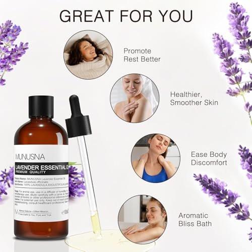 MUNUSNA Lavendel Ätherisches Öl, 100 ml – Reines & Natürliches Lavendelöl für Haare, Körper, Haut, Aromatherapie-Diffuser, Meditation, Massage, Kerzen, Seifen & Badebomben