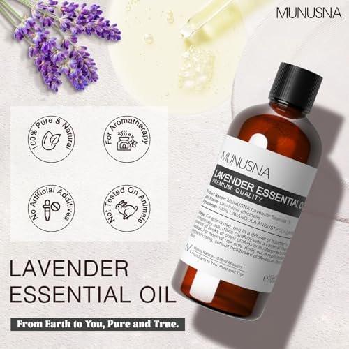MUNUSNA Lavendel Ätherisches Öl, 100 ml – Reines & Natürliches Lavendelöl für Haare, Körper, Haut, Aromatherapie-Diffuser, Meditation, Massage, Kerzen, Seifen & Badebomben