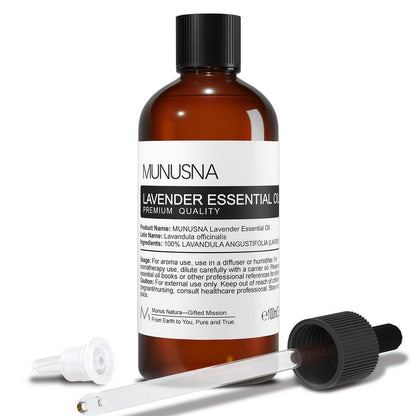 MUNUSNA Lavendel Ätherisches Öl, 100 ml – Reines & Natürliches Lavendelöl für Haare, Körper, Haut, Aromatherapie-Diffuser, Meditation, Massage, Kerzen, Seifen & Badebomben