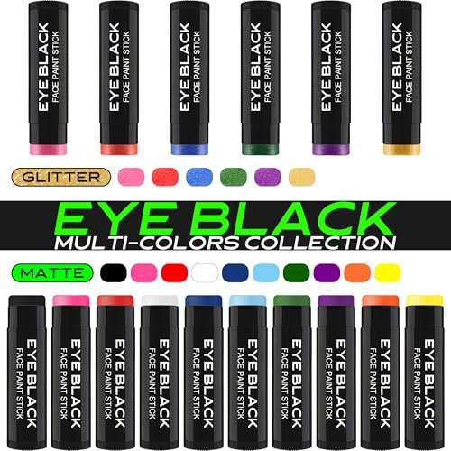 DALVGFN 12er Pack Eye Black Stick – Anti-Glare Augenfarbe für Baseball, Football, Softball, Lacrosse – Schweißfestes Augenschwarz – Glatte & langanhaltende Formel – Game Day Accessoires