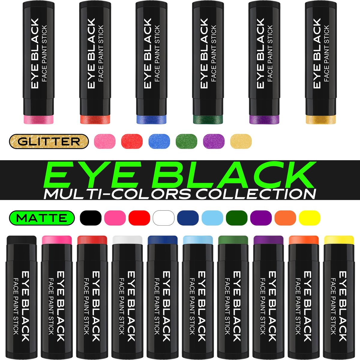DALVGFN 12er Pack Eye Black Stick – Anti-Glare Augenfarbe für Baseball, Football, Softball, Lacrosse – Schweißfestes Augenschwarz – Glatte & langanhaltende Formel – Game Day Accessoires